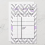 紫と灰色の象の赤ちゃんシャワービンゴ 便箋 (正面/裏面)