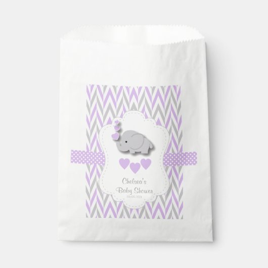 紫と灰色の象の赤ちゃんシャワー2 フェイバーバッグ (正面)