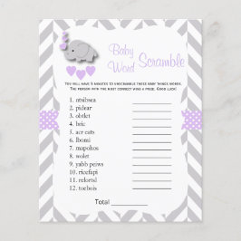 紫と灰色の象の赤ちゃんシャワー – スクランブル チラシ