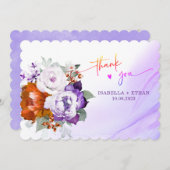 紫と焦げオレンジ結婚のサンキューカード 招待状 (正面/裏面)