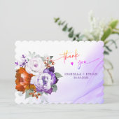 紫と焦げオレンジ結婚のサンキューカード 招待状 (スタンド正面)