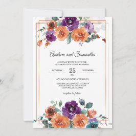 紫と焦げ結婚オレンジ色 招待状