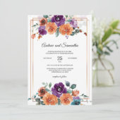 紫と焦げ結婚オレンジ色 招待状 (スタンド正面)