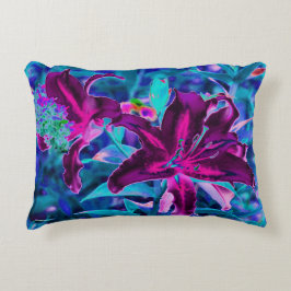 紫と熱いピンクの抽象芸術オリエンタルユリの花 アクセントクッション