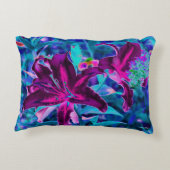 紫と熱いピンクの抽象芸術オリエンタルユリの花 アクセントクッション (裏面)