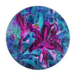 紫と熱いピンクの抽象芸術オリエンタルユリの花 カッティングボード