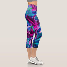 紫と熱いピンクの抽象芸術オリエンタルユリの花 カプリレギンス