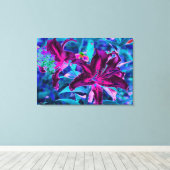 紫と熱いピンクの抽象芸術オリエンタルユリの花 キャンバスプリント (インサイチュ (ウッドフロア))