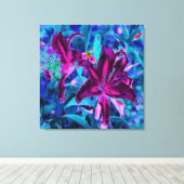 紫と熱いピンクの抽象芸術オリエンタルユリの花 キャンバスプリント (インサイチュ (ウッドフロア))