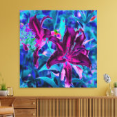 紫と熱いピンクの抽象芸術オリエンタルユリの花 キャンバスプリント (インサイチュ (リビング))