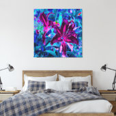 紫と熱いピンクの抽象芸術オリエンタルユリの花 キャンバスプリント (インサイチュ (寝室))