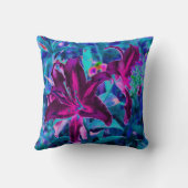 紫と熱いピンクの抽象芸術オリエンタルユリの花 クッション (裏面)