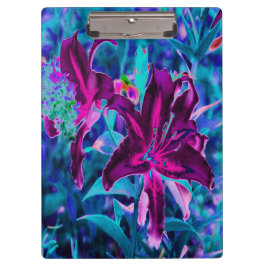 紫と熱いピンクの抽象芸術オリエンタルユリの花 クリップボード