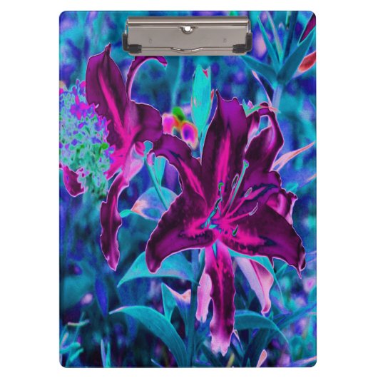 紫と熱いピンクの抽象芸術オリエンタルユリの花 クリップボード (正面)