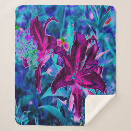 紫と熱いピンクの抽象芸術オリエンタルユリの花 シェルパブランケット