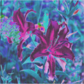 紫と熱いピンクの抽象芸術オリエンタルユリの花 シール (正面)