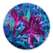 紫と熱いピンクの抽象芸術オリエンタルユリの花 セラミックノブ (正面)