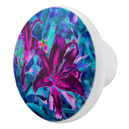 紫と熱いピンクの抽象芸術オリエンタルユリの花 セラミックノブ