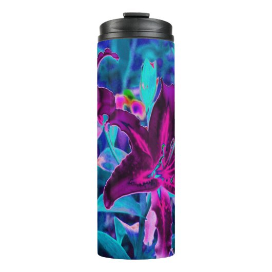 紫と熱いピンクの抽象芸術オリエンタルユリの花 タンブラー (正面)