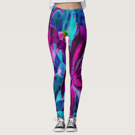 紫と熱いピンクの抽象芸術オリエンタルユリの花 レギンス