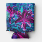 紫と熱いピンクの抽象芸術オリエンタルユリの花 缶クーラー (正面)