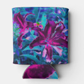 紫と熱いピンクの抽象芸術オリエンタルユリの花 缶クーラー (裏面)
