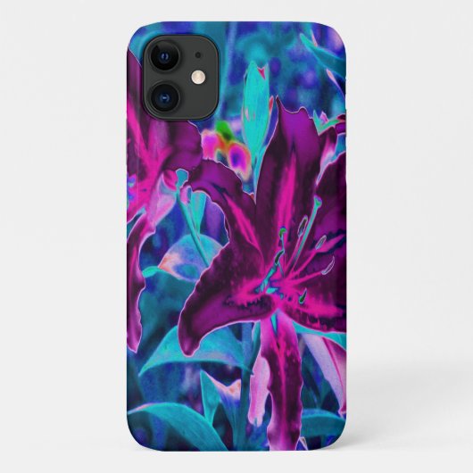 紫と熱いピンクの抽象芸術オリエンタルユリの花 Case-Mate iPhoneケース (裏面)