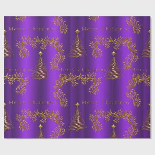 紫と王室の金ゴールドのクリスマスラッピング紙 ラッピングペーパー (フラット)