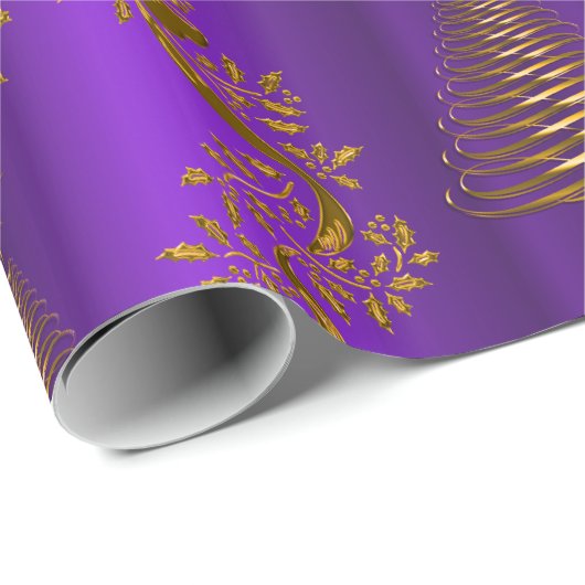 紫と王室の金ゴールドのクリスマスラッピング紙 ラッピングペーパー (ロールコーナー)