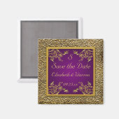 紫と王室の金ゴールドのフローラ日付磁石を保存 マグネット (正面/裏面)