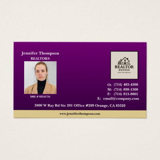 紫と王室の金ゴールドアクセント磁石名刺 (正面)