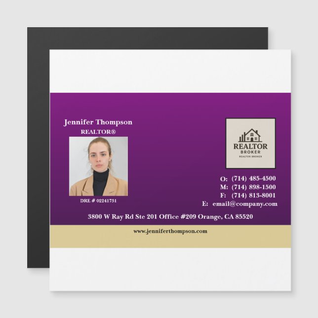 紫と王室の金ゴールドアクセント磁石 (正面/裏面)