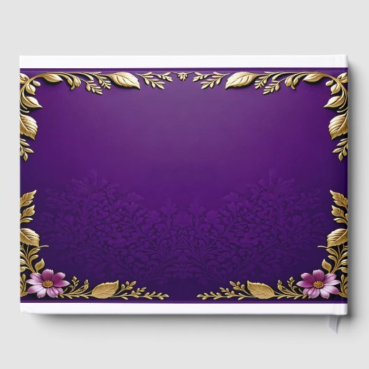 紫と王室の金ゴールドメタリックエレガントフローラ ゲストブック (裏面)