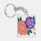 紫と珊瑚の花の花束 キーホルダー (正面左)