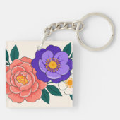 紫と珊瑚の花の花束 キーホルダー (裏面)