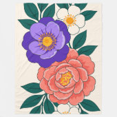 紫と珊瑚の花の花束 フリースブランケット (正面)