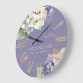紫と白あじさい花オンラベンダー ラージ壁時計 (傾斜)