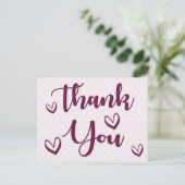 紫と白ありがとうハート-'結婚,パーティー ポストカード (スタンド正面)