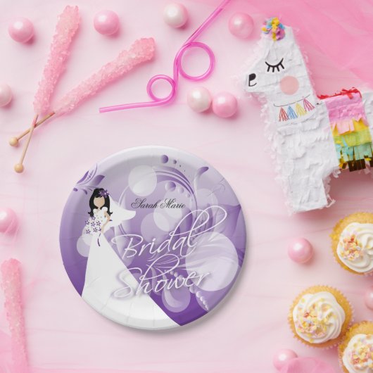 紫と白かわいらしのブライダルシャワー ペーパープレート (パーティー)