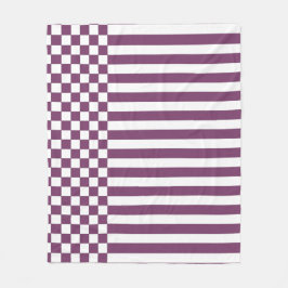紫と白と市松模様にの繰り返しストライプパターン フリースブランケット