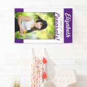 紫と白のおめでとうワンフォト卒業パーティー 横断幕 (インサイチュ)