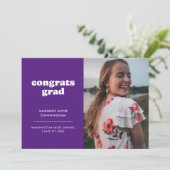 紫と白のおめでとう大学院写真卒業 案内状 (スタンド正面)