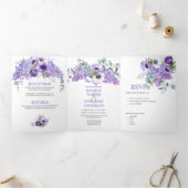 紫と白のアネモネス、紫のライラックフローラ 三つ折り招待状 (内部)
