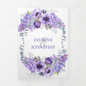 紫と白のアネモネス、紫のライラックフローラ 三つ折り招待状 (カバー)