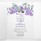 紫と白のアネモネス、紫のライラックフローラ 三つ折り招待状 (内部中)