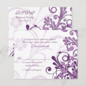 紫と白のアブストラクトフラワーリプライカード 出欠カード (正面/裏面)