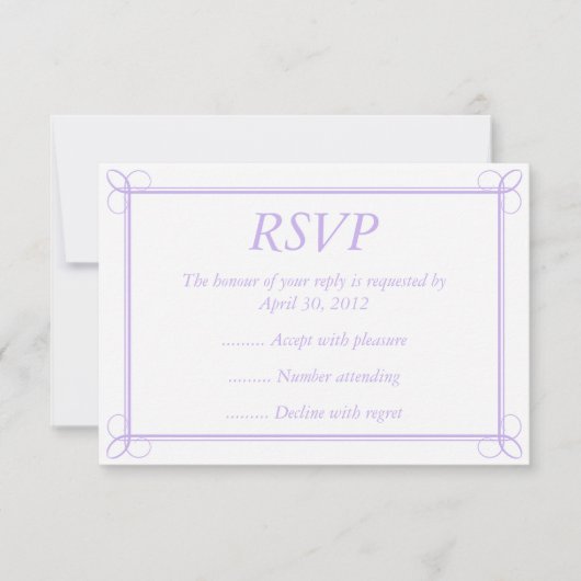 紫と白のイベントの返信、RSVPまたは返信カード 出欠カード (正面)