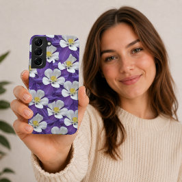 紫と白のオダマキの花柄 SAMSUNG GALAXY S22+ケース