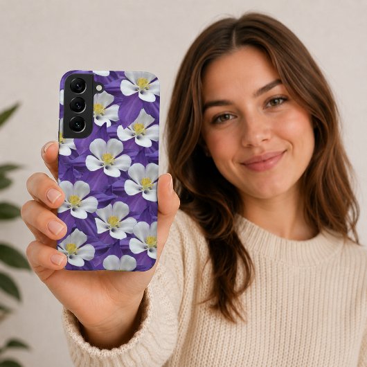 紫と白のオダマキの花柄 SAMSUNG GALAXYケース