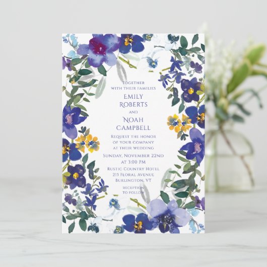 紫と白のオーキッドウォーターカラーフローラ結婚ズ 招待状 (スタンド正面)